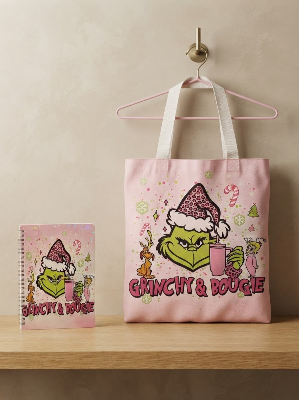 Grinchy & Bougie Pink Kids Tote Bag by Dr. Seuss & Notebook